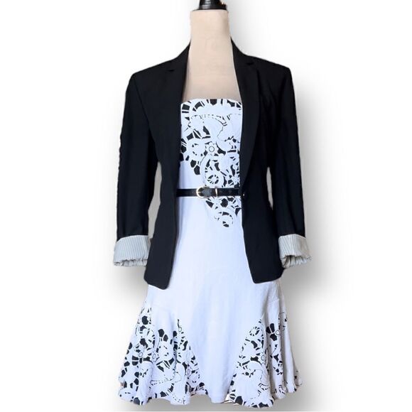 Alexis Black and White Floral Lace Strapless Mini Dress, Size Medium - Picture 8 of 14